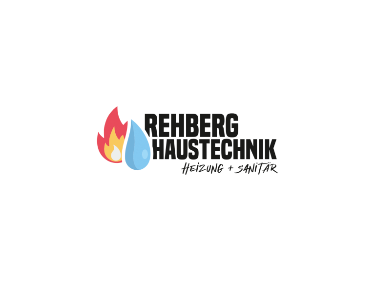Logo von Rehberg Haustechnik mit Feuer- und Tropfensymbol.
