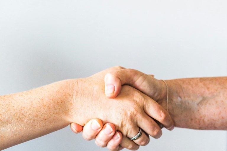 Zwei Hände schütteln sich zur Begrüßung oder Vereinbarung.